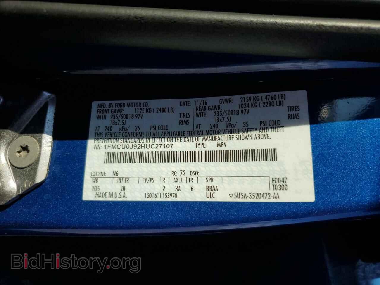2017 FORD ESCAPE - VIN: 1FMCU0J92HUC27107 - Фото 13