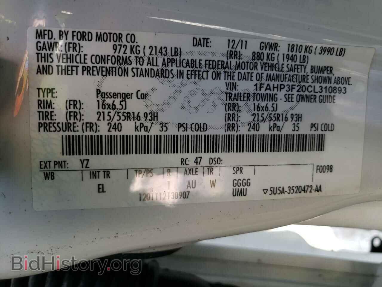 2012 FORD FOCUS - VIN: 1FAHP3F20CL310893 - Фото 12
