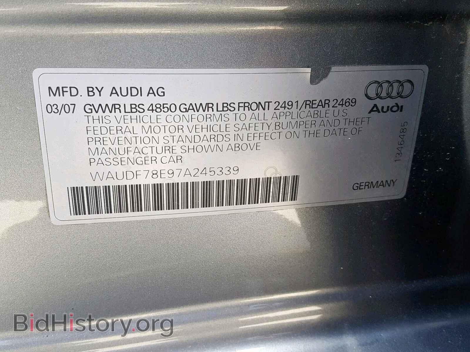 2007 AUDI A4 - VIN: WAUDF78E97A245339 - Фото 10
