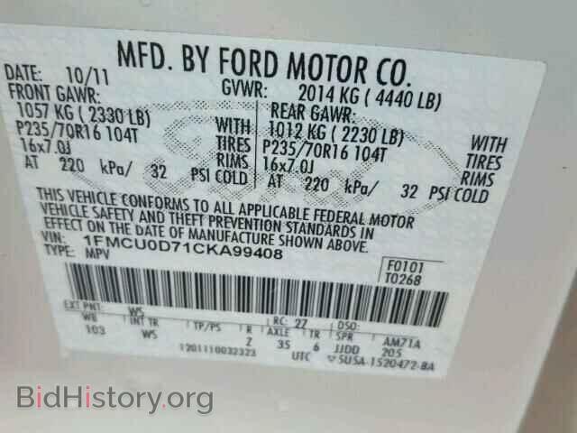 2012 FORD ESCAPE - VIN: 1FMCU0D71CKA99408 - Фото 10