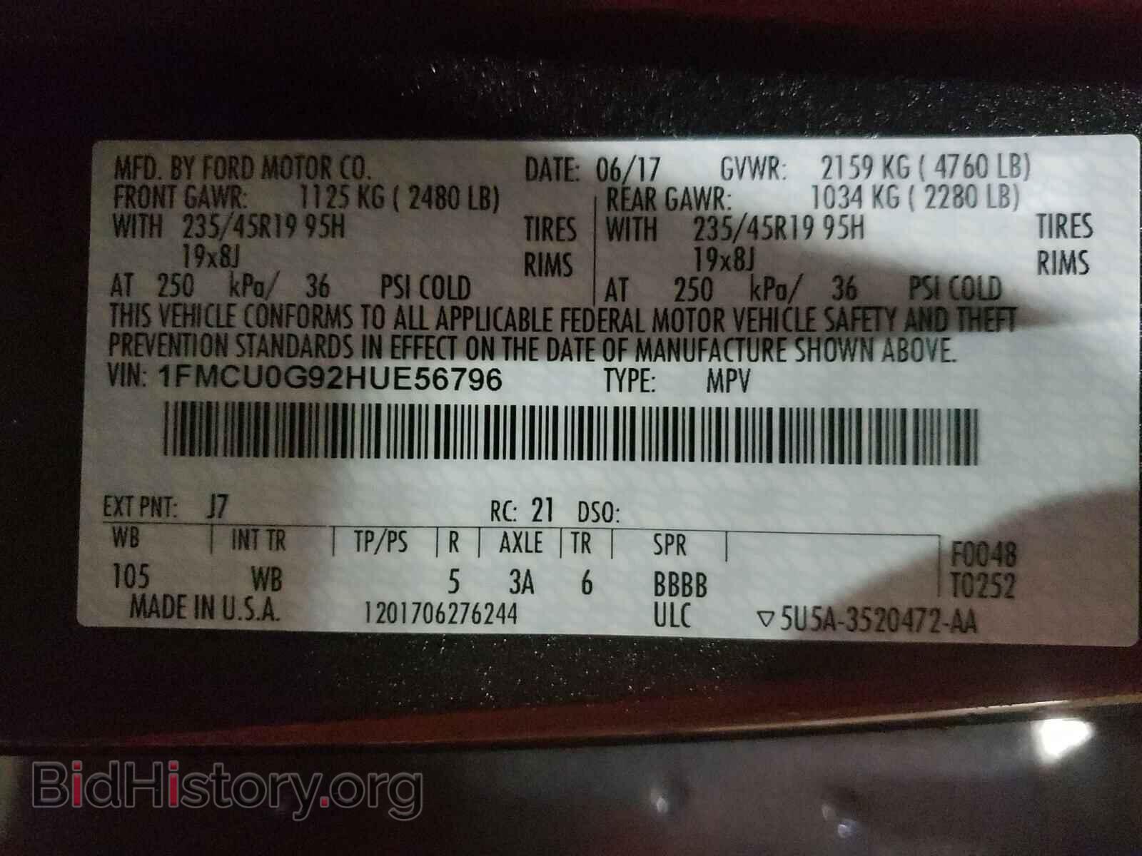 2017 FORD ESCAPE - VIN: 1FMCU0G92HUE56796 - Фото 10
