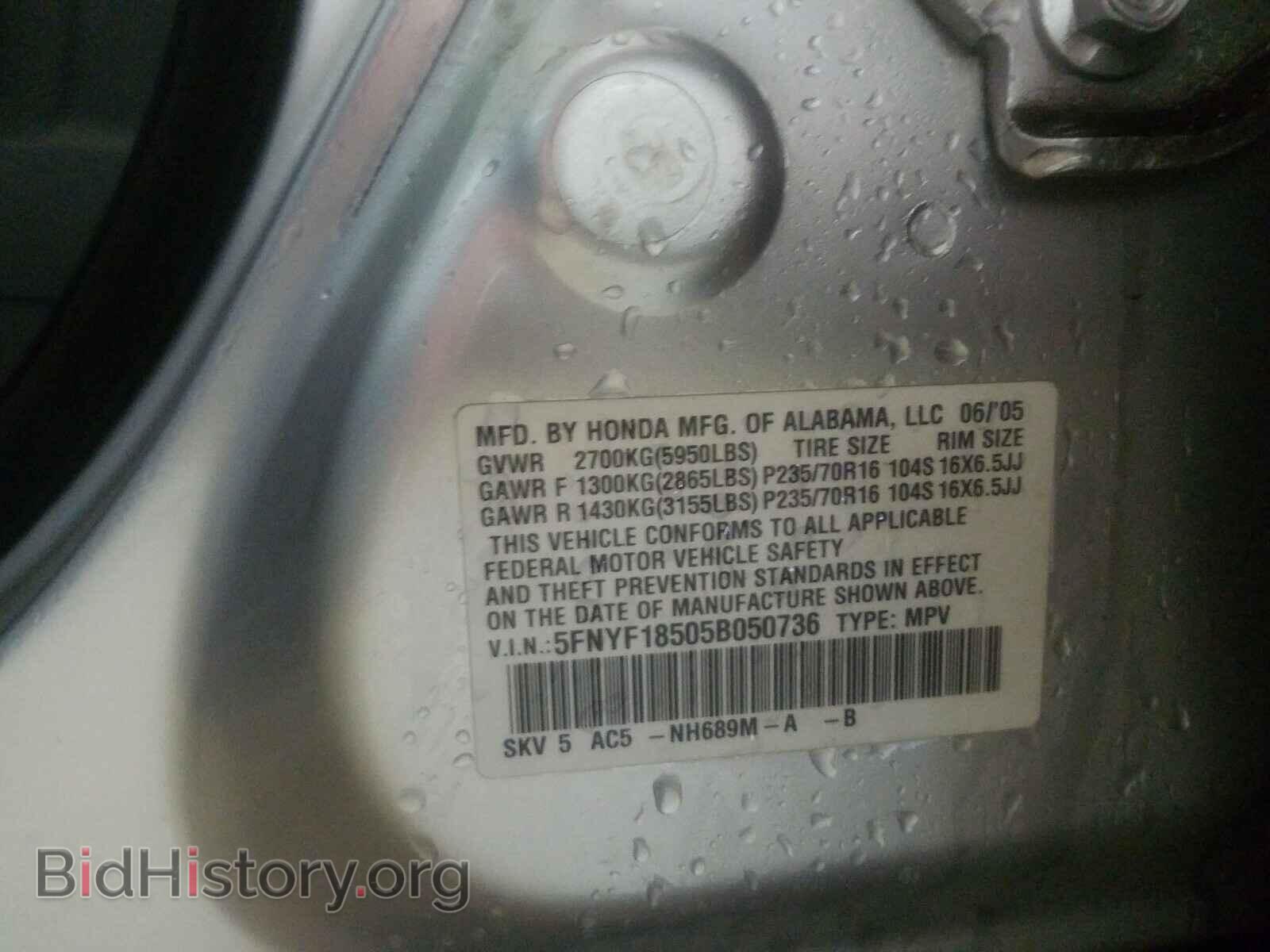 2005 HONDA PILOT - VIN: 5FNYF18505B050736 - Фото 10