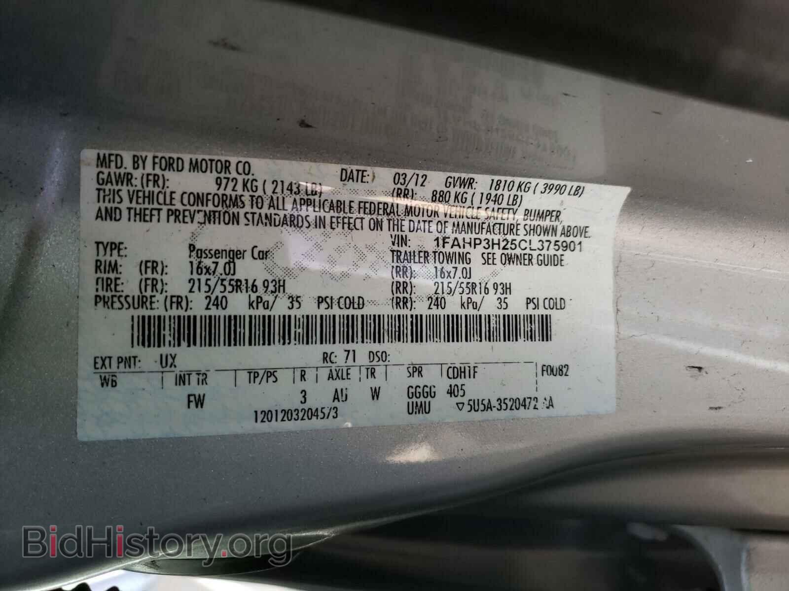 2012 FORD FOCUS - VIN: 1FAHP3H25CL375901 - Фото 10