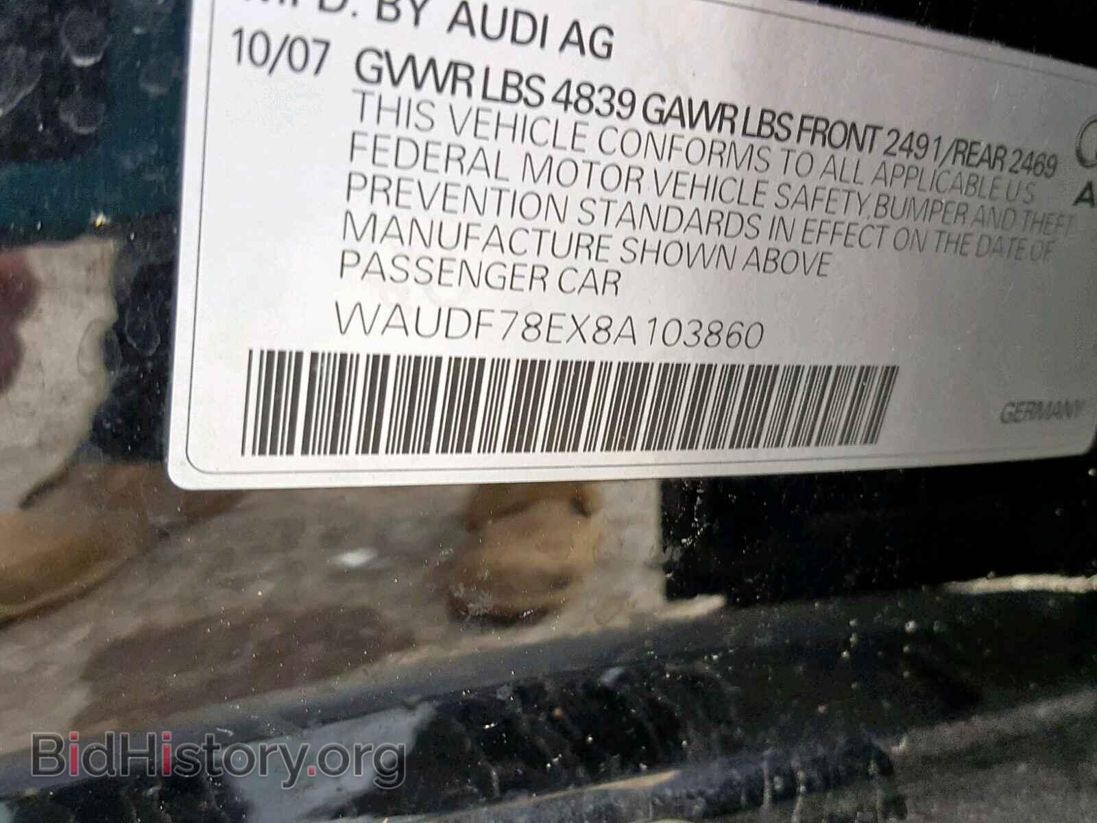 2008 AUDI A4 - VIN: WAUDF78EX8A103860 - Фото 10