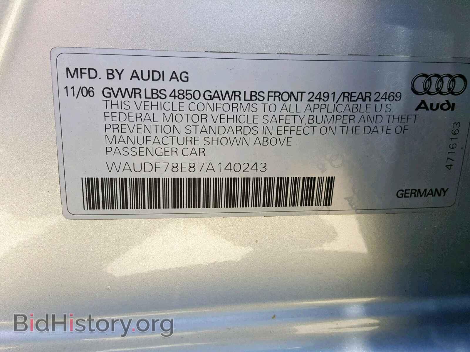 2007 AUDI A4 - VIN: WAUDF78E87A140243 - Фото 10