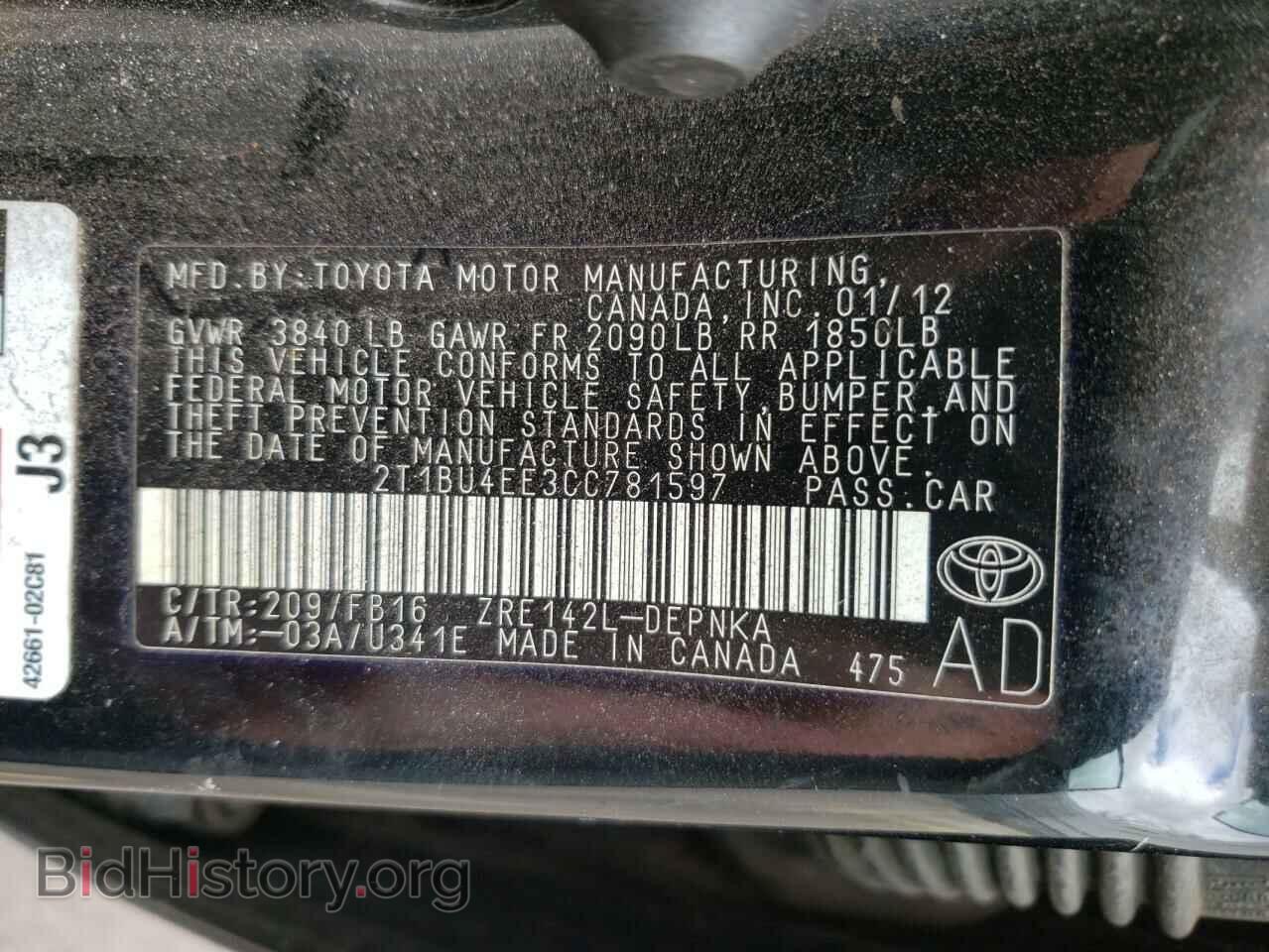 2012 TOYOTA COROLLA - VIN: 2T1BU4EE3CC781597 - Фото 10
