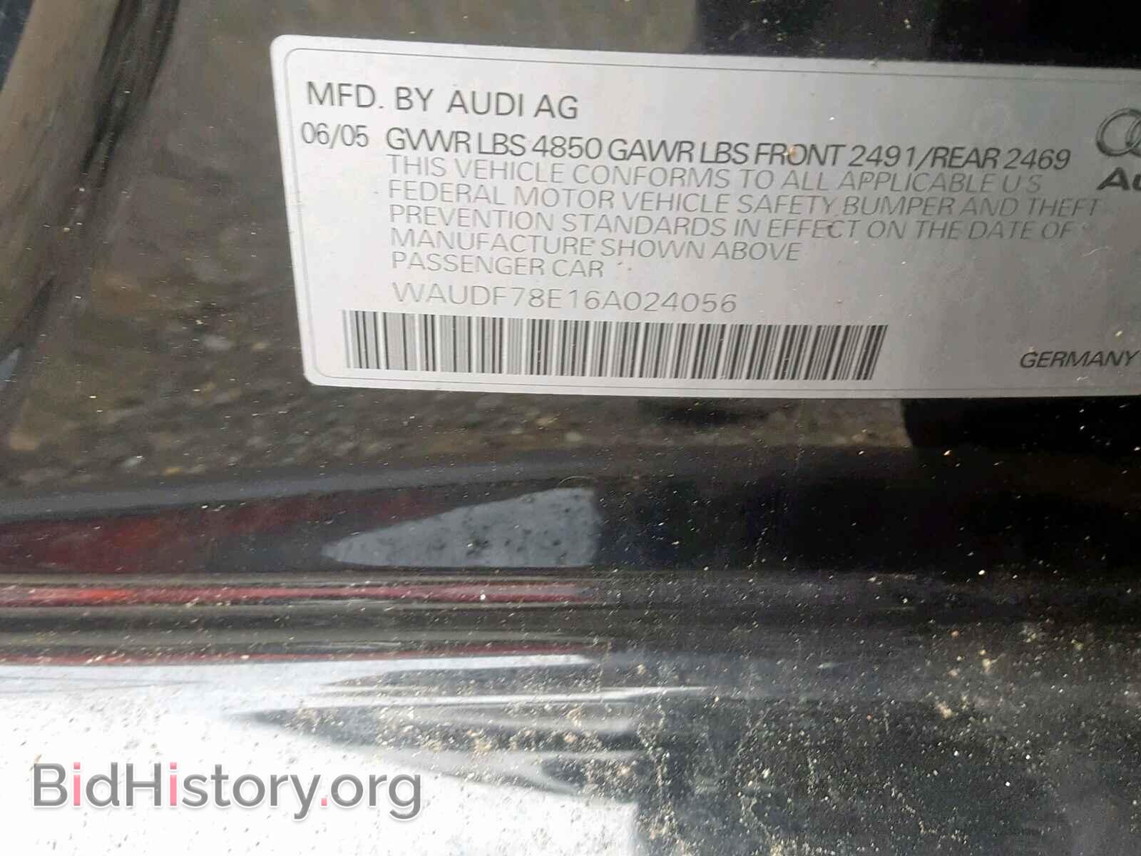 2006 AUDI A4 - VIN: WAUDF78E16A024056 - Фото 10