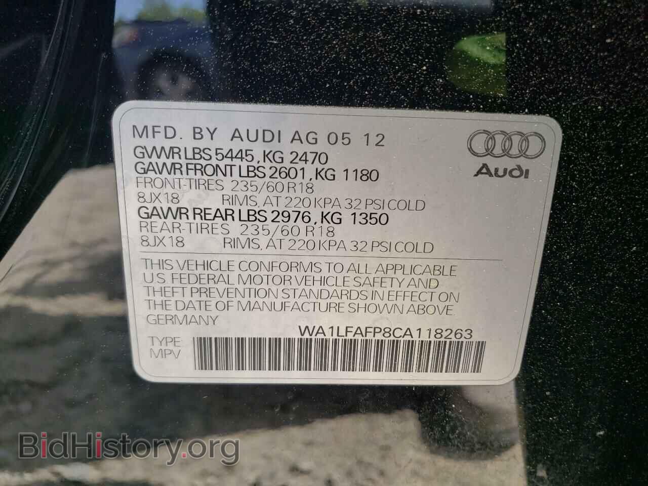 2012 AUDI Q5 - VIN: WA1LFAFP8CA118263 - Фото 10