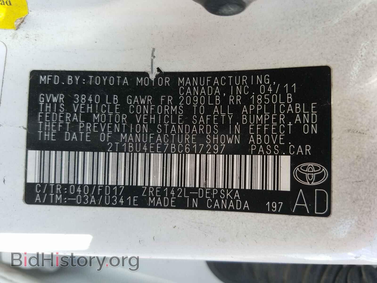 2011 TOYOTA COROLLA - VIN: 2T1BU4EE7BC617297 - Фото 10
