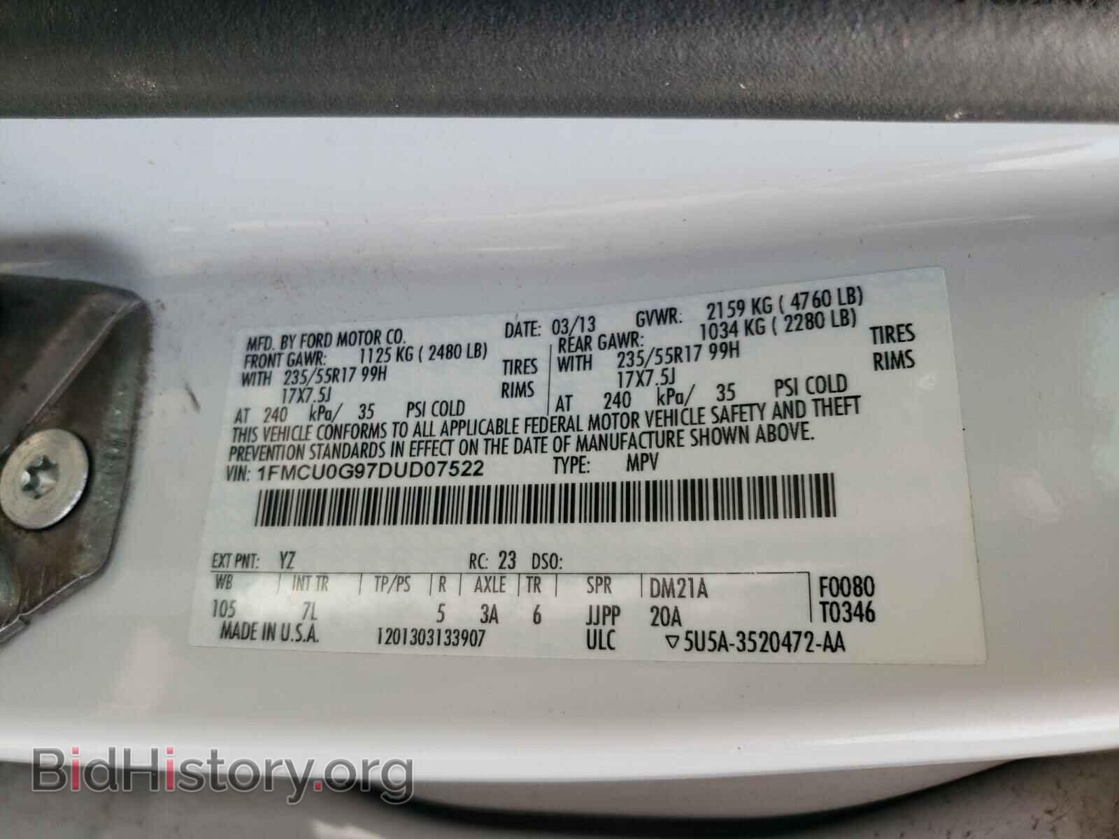 2013 FORD ESCAPE - VIN: 1FMCU0G97DUD07522 - Фото 10