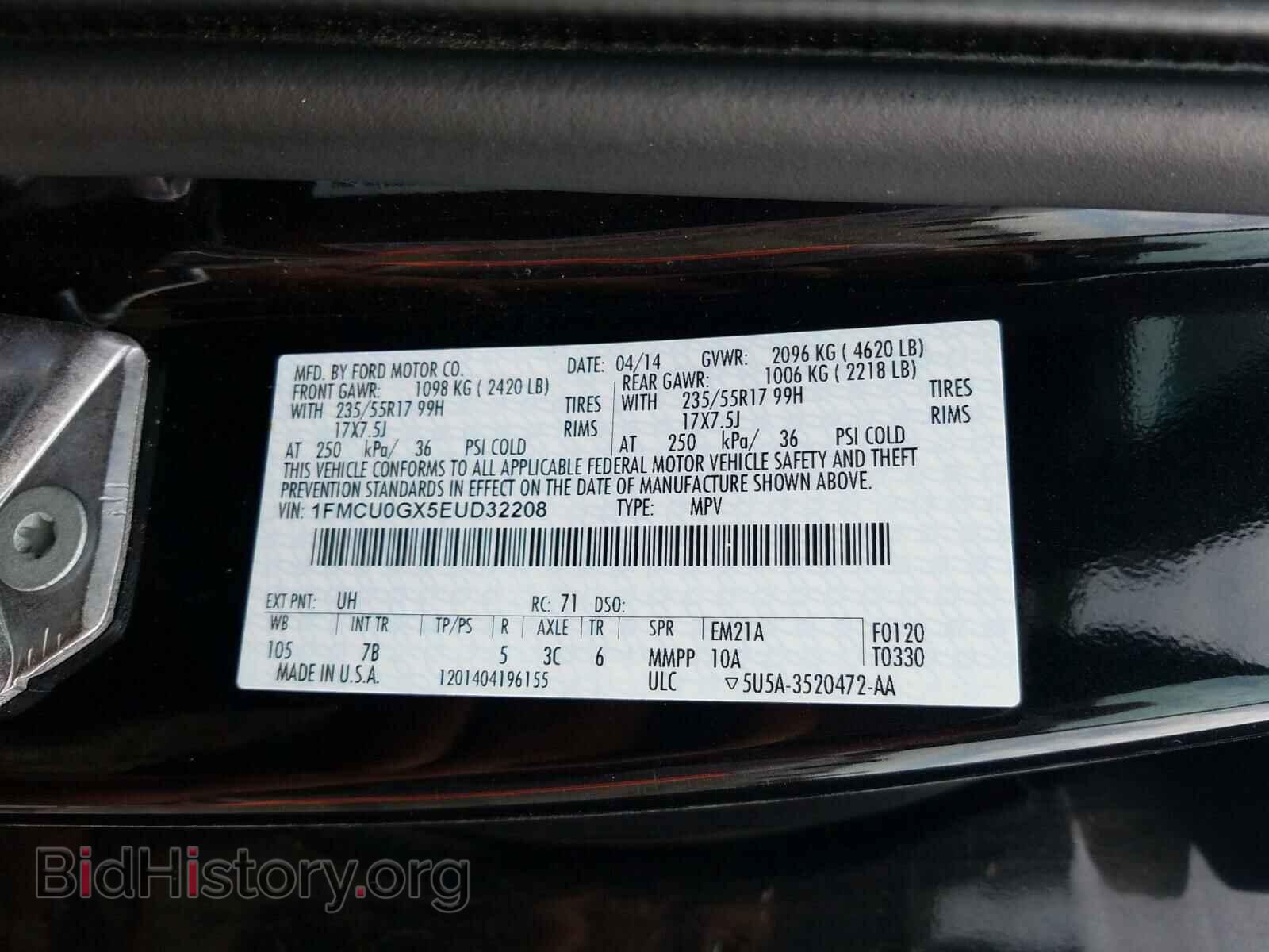2014 FORD ESCAPE - VIN: 1FMCU0GX5EUD32208 - Фото 10
