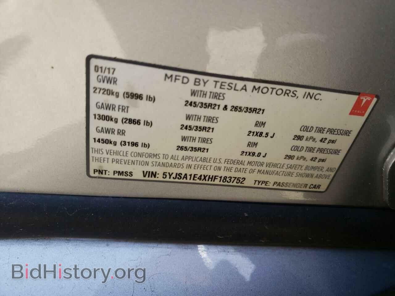 2017 TESLA MODEL S - VIN: 5YJSA1E4XHF183752 - Фото 10
