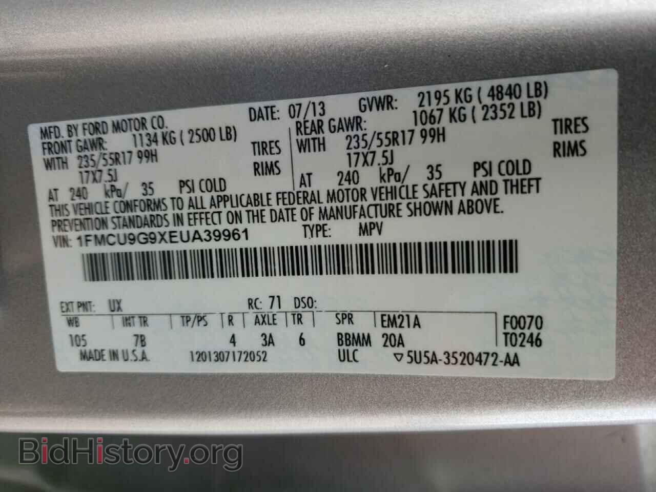 2014 FORD ESCAPE - VIN: 1FMCU9G9XEUA39961 - Фото 10