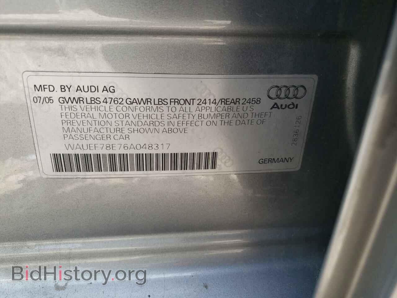 2006 AUDI A4 - VIN: WAUEF78E76A048317 - Фото 10