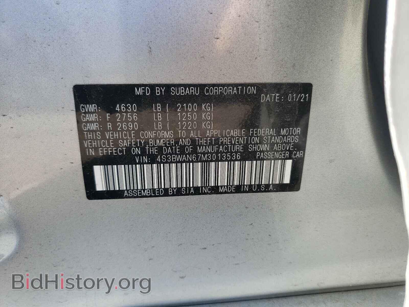 2021 SUBARU LEGACY - VIN: 4S3BWAN67M3013536 - Фото 10