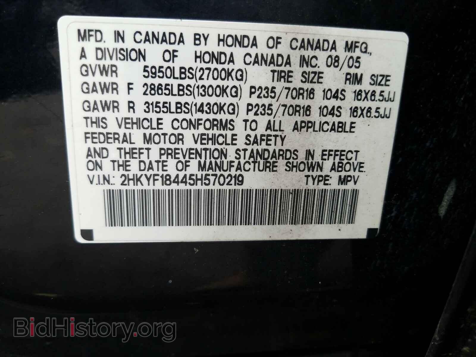 2005 HONDA PILOT - VIN: 2HKYF18445H570219 - Фото 10