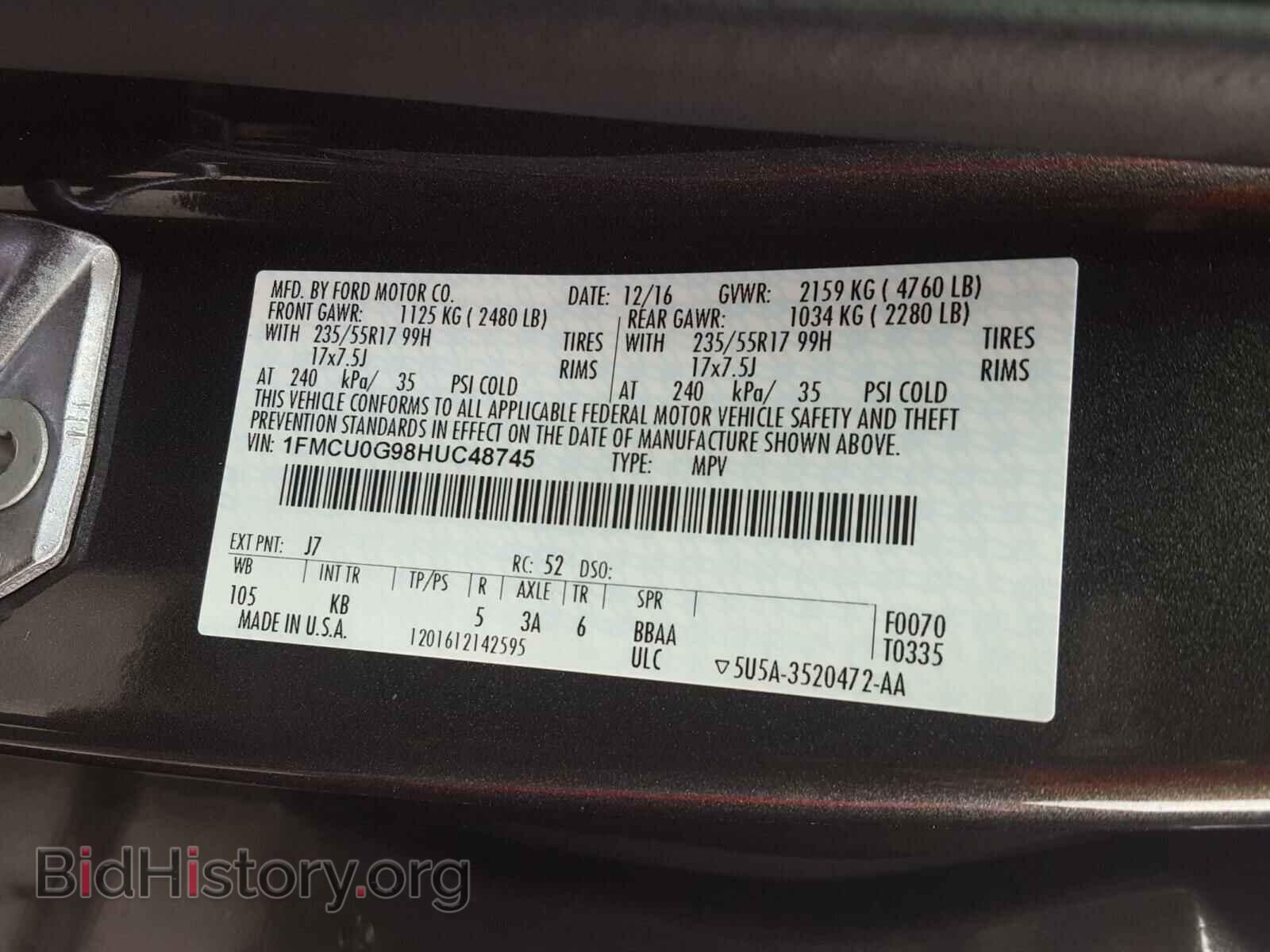 2017 FORD ESCAPE - VIN: 1FMCU0G98HUC48745 - Photo 10
