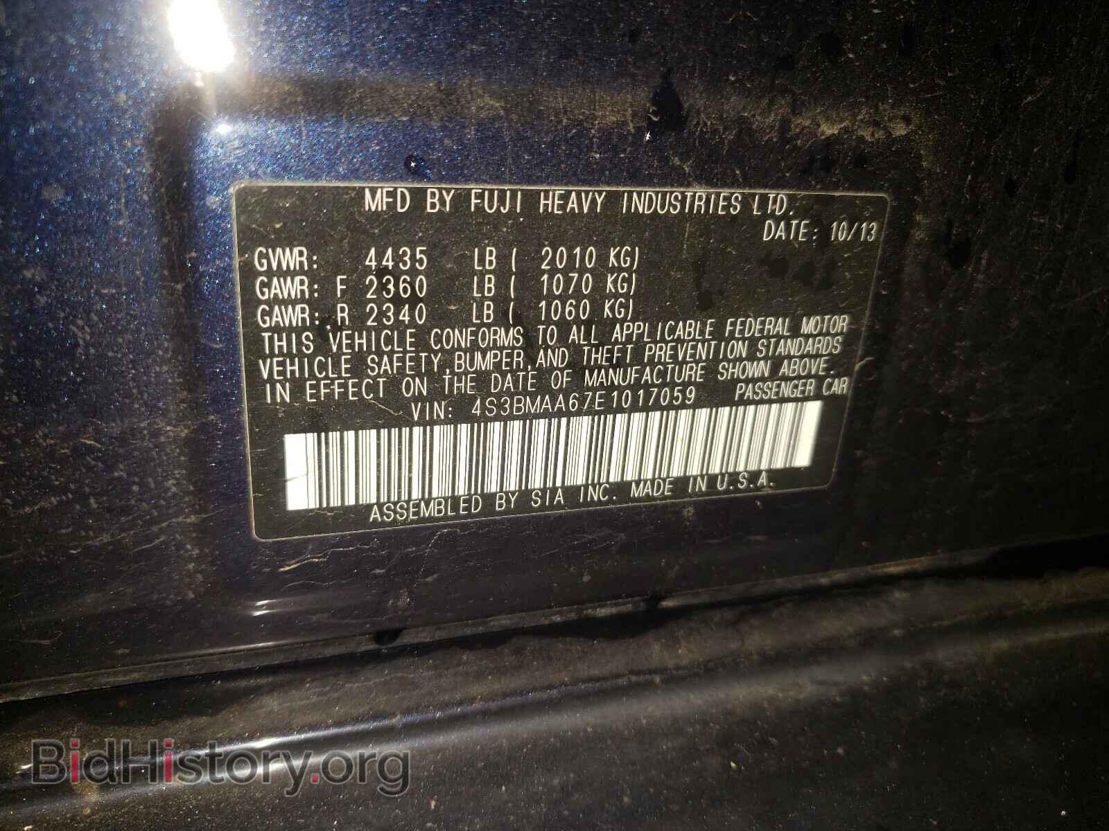2014 SUBARU LEGACY - VIN: 4S3BMAA67E1017059 - Фото 10