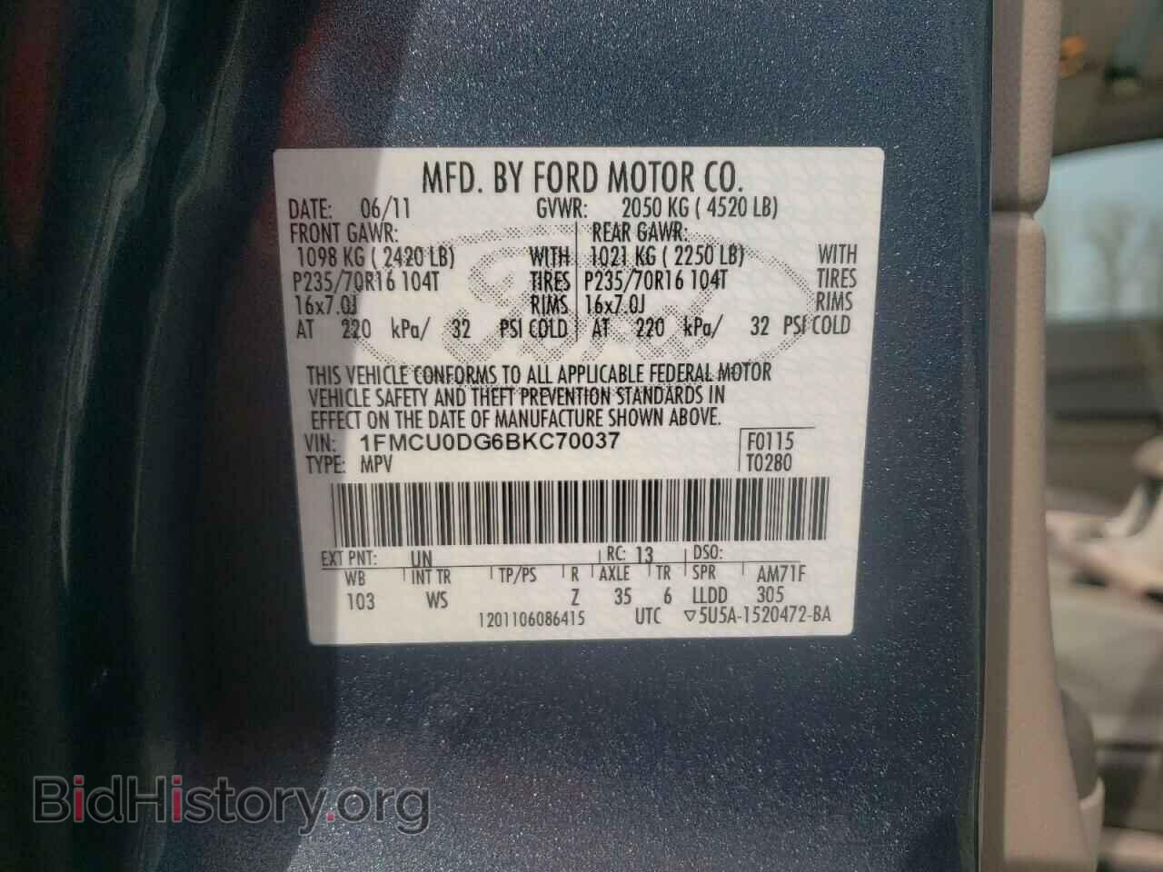 2011 FORD ESCAPE - VIN: 1FMCU0DG6BKC70037 - Фото 13
