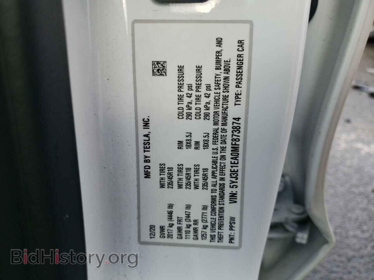 2021 TESLA MODEL 3 - VIN: 5YJ3E1EA0MF873874 - Фото 12