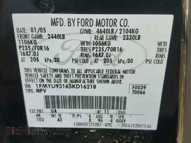 2005 FORD ESCAPE - VIN: 1FMYU93165KD16218 - Фото 10