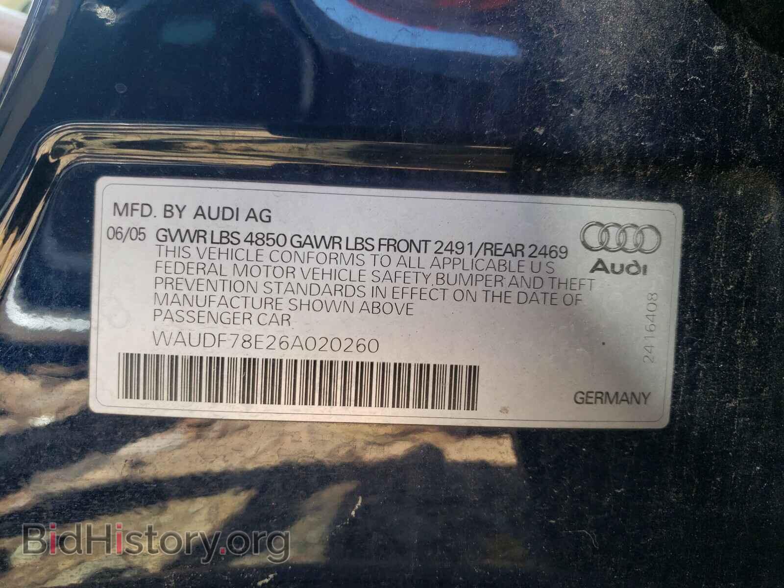 2006 AUDI A4 - VIN: WAUDF78E26A020260 - Фото 10