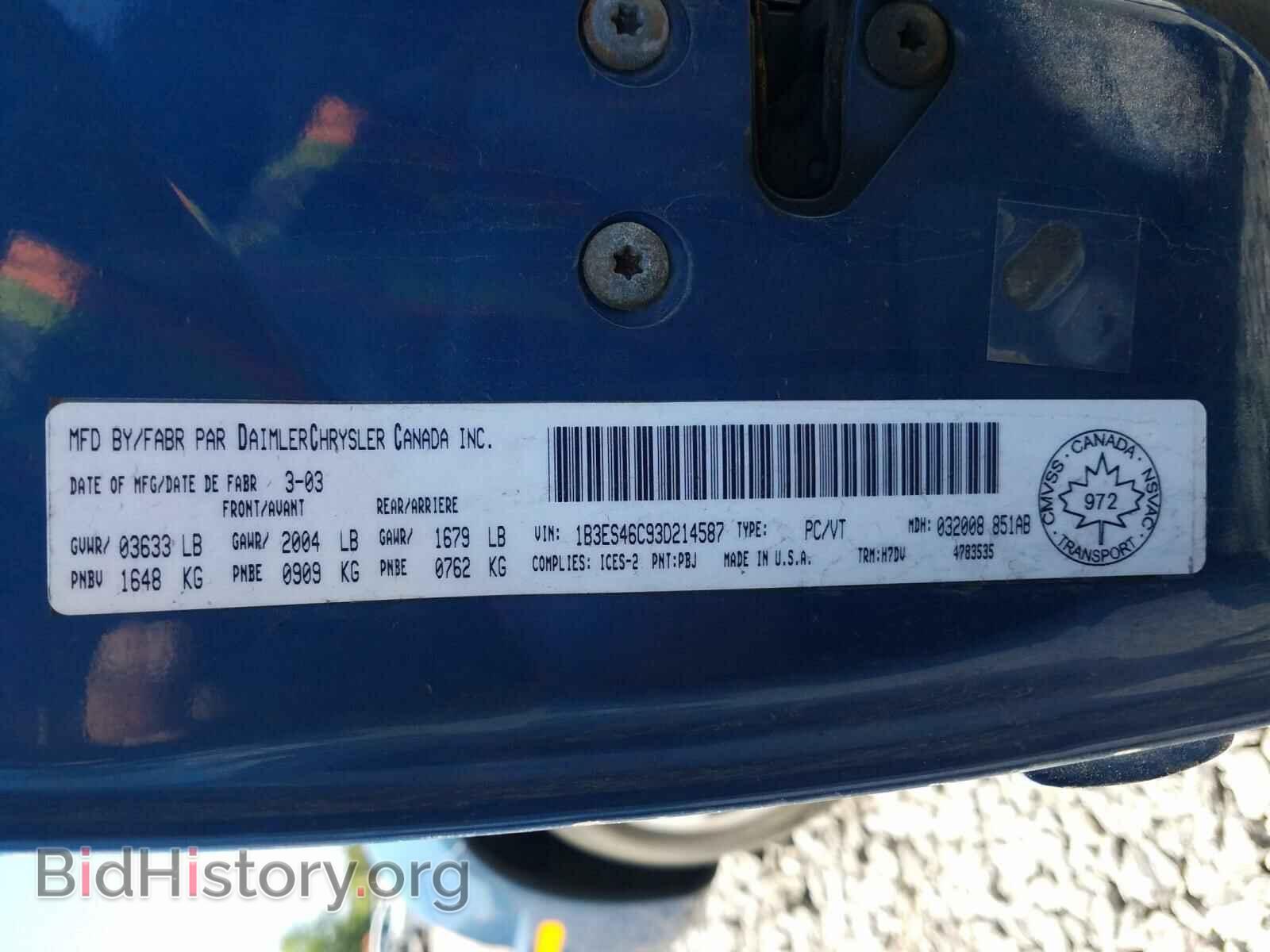2003 DODGE NEON - VIN: 1B3ES46C93D214587 - Фото 10