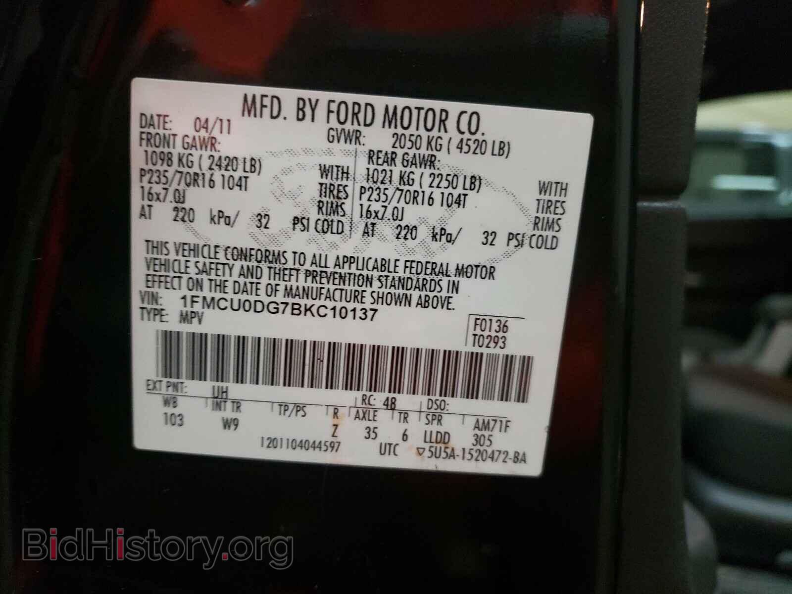 2011 FORD ESCAPE - VIN: 1FMCU0DG7BKC10137 - Фото 10