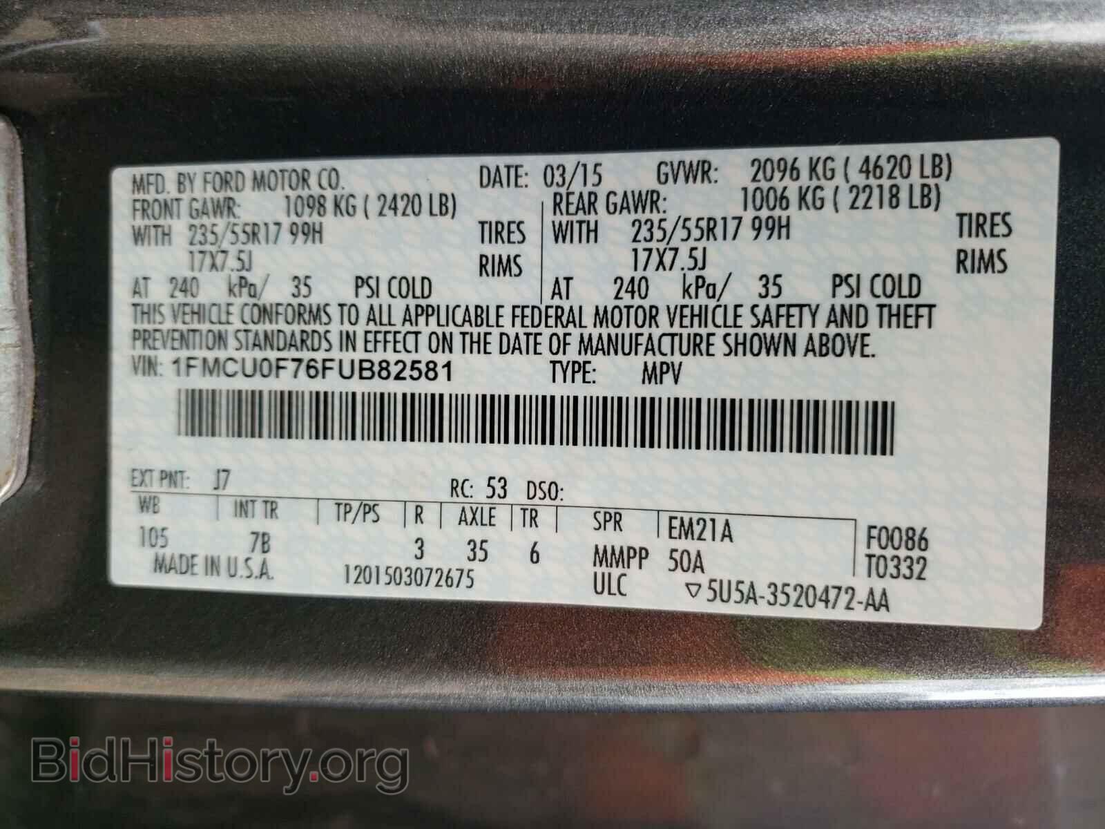 2015 FORD ESCAPE - VIN: 1FMCU0F76FUB82581 - Photo 10