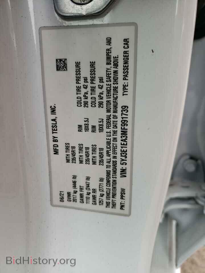 2021 TESLA MODEL 3 - VIN: 5YJ3E1EA3MF991739 - Фото 10