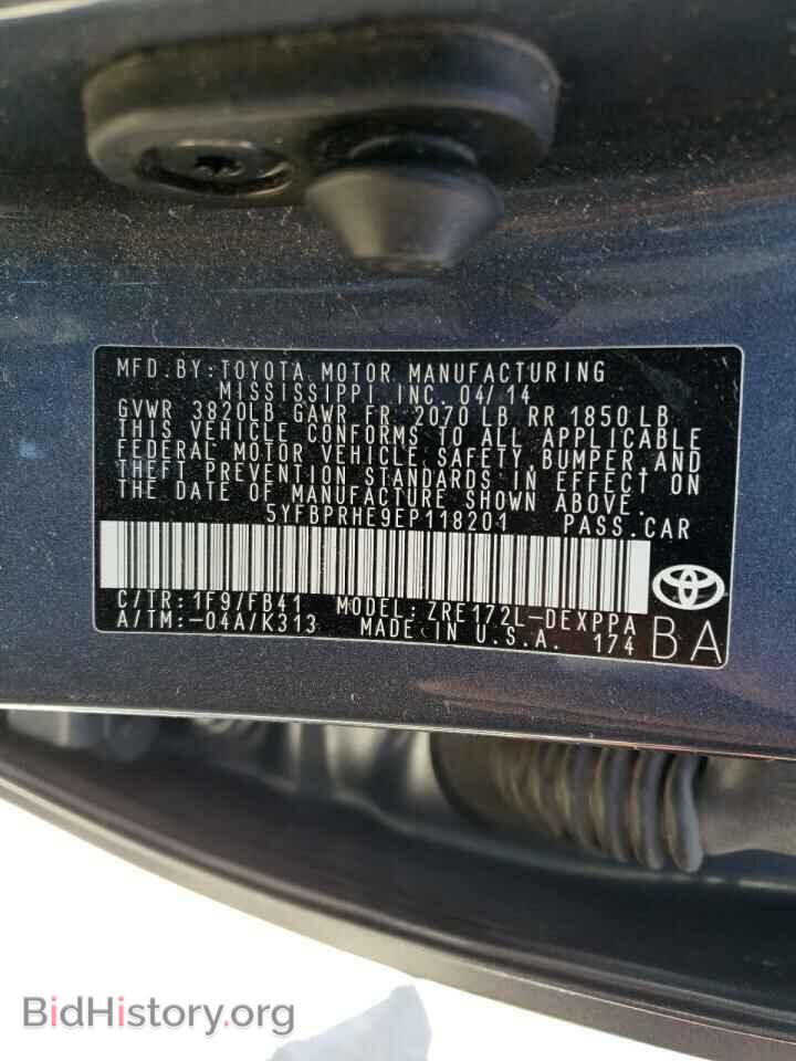 2014 TOYOTA COROLLA - VIN: 5YFBPRHE9EP118201 - Фото 10