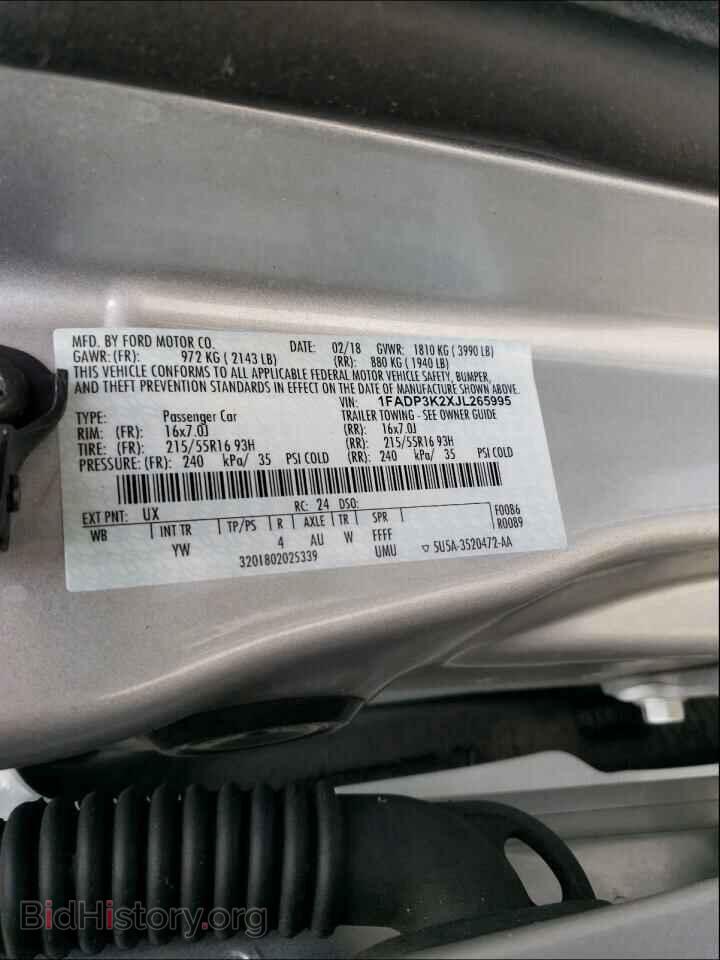 2018 FORD FOCUS - VIN: 1FADP3K2XJL265995 - Фото 10