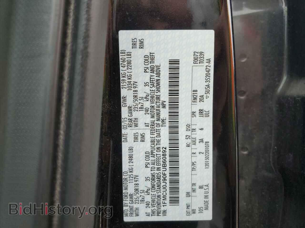 2015 FORD ESCAPE - VIN: 1FMCU0J90FUB60892 - Photo 13