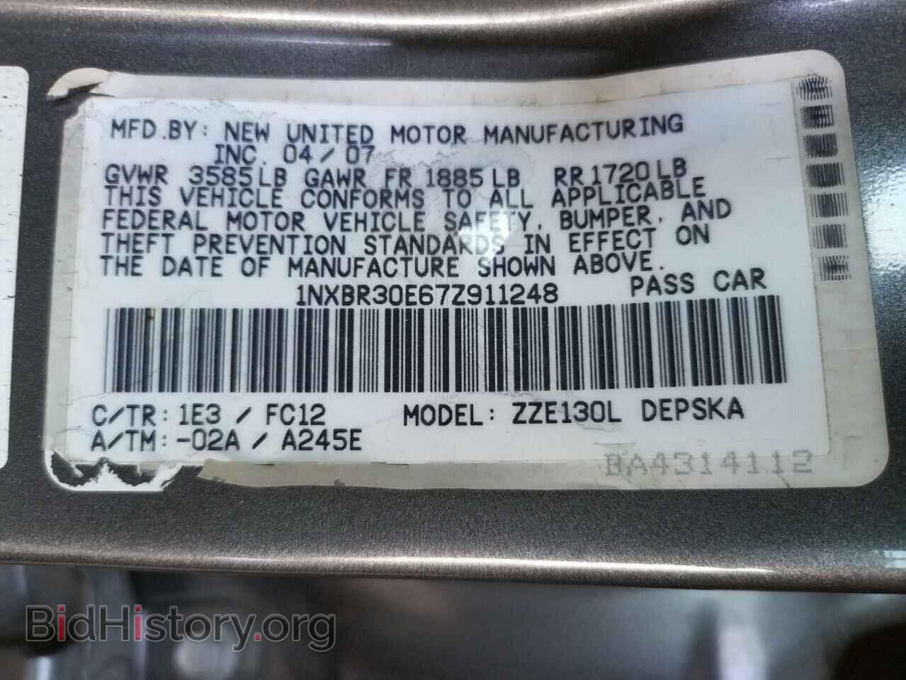 2007 TOYOTA COROLLA - VIN: 1NXBR30E67Z911248 - Фото 10