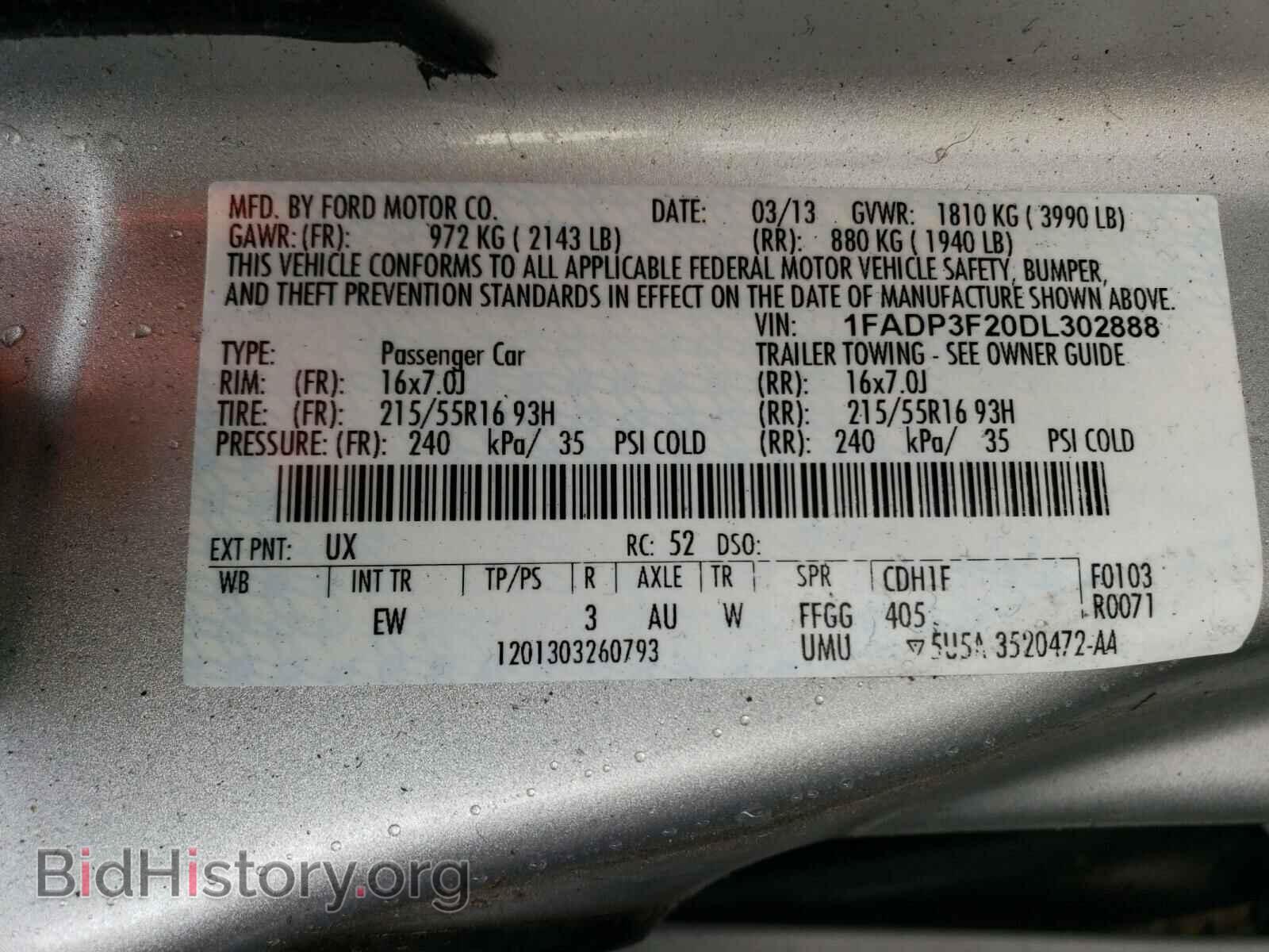 2013 FORD FOCUS - VIN: 1FADP3F20DL302888 - Фото 10