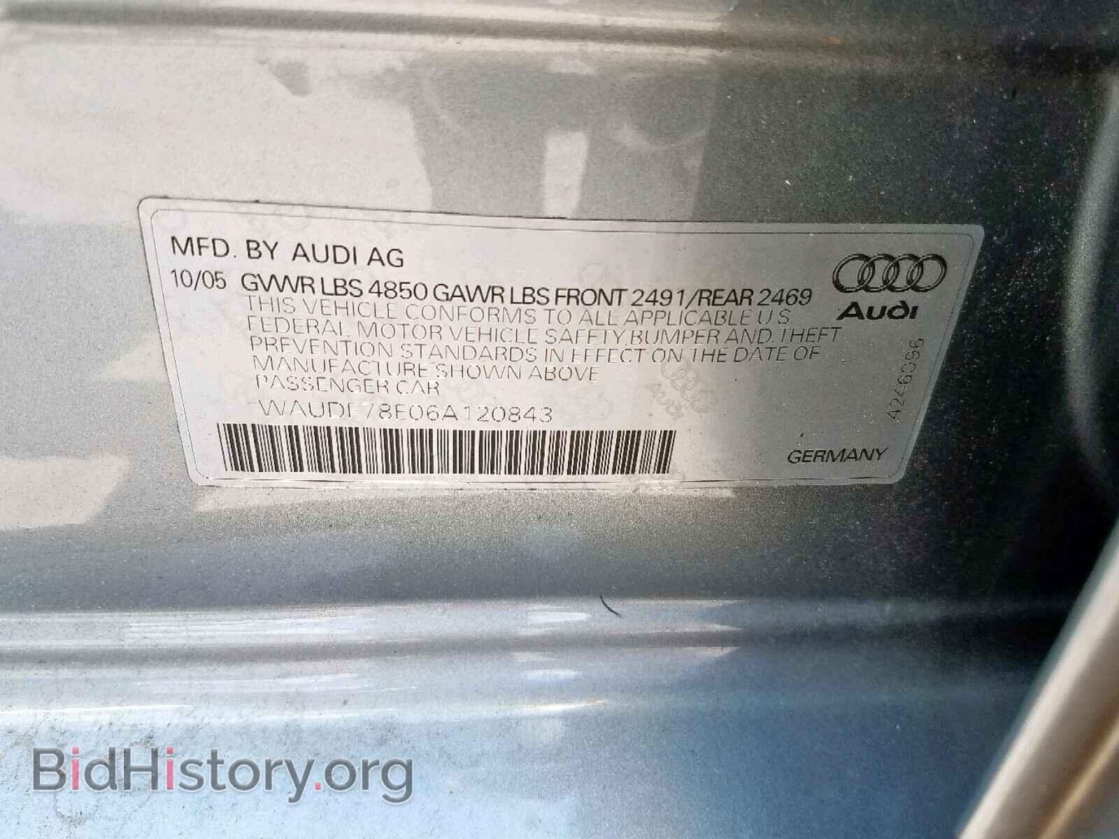 2006 AUDI A4 - VIN: WAUDF78E06A120843 - Фото 10