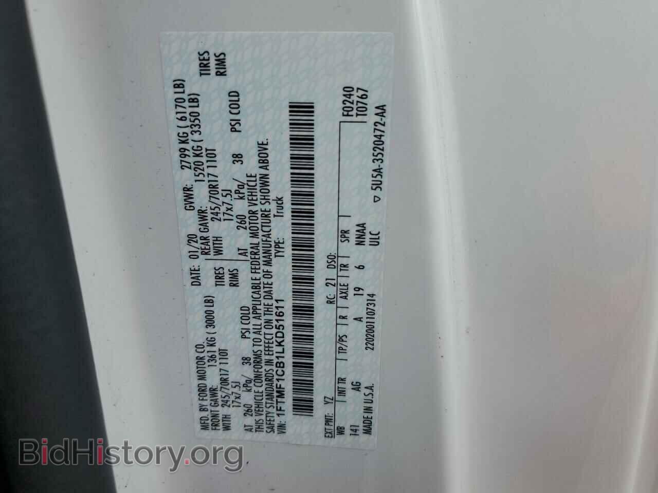 2020 FORD All Models - VIN: 1FTMF1CB1LKD51611 - Photo 13