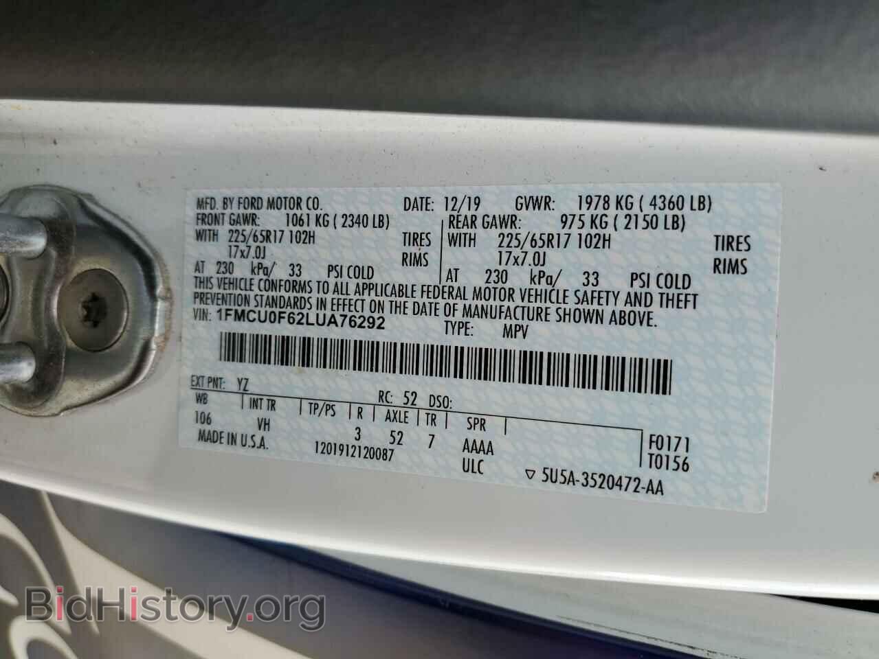 2020 FORD ESCAPE - VIN: 1FMCU0F62LUA76292 - Photo 14