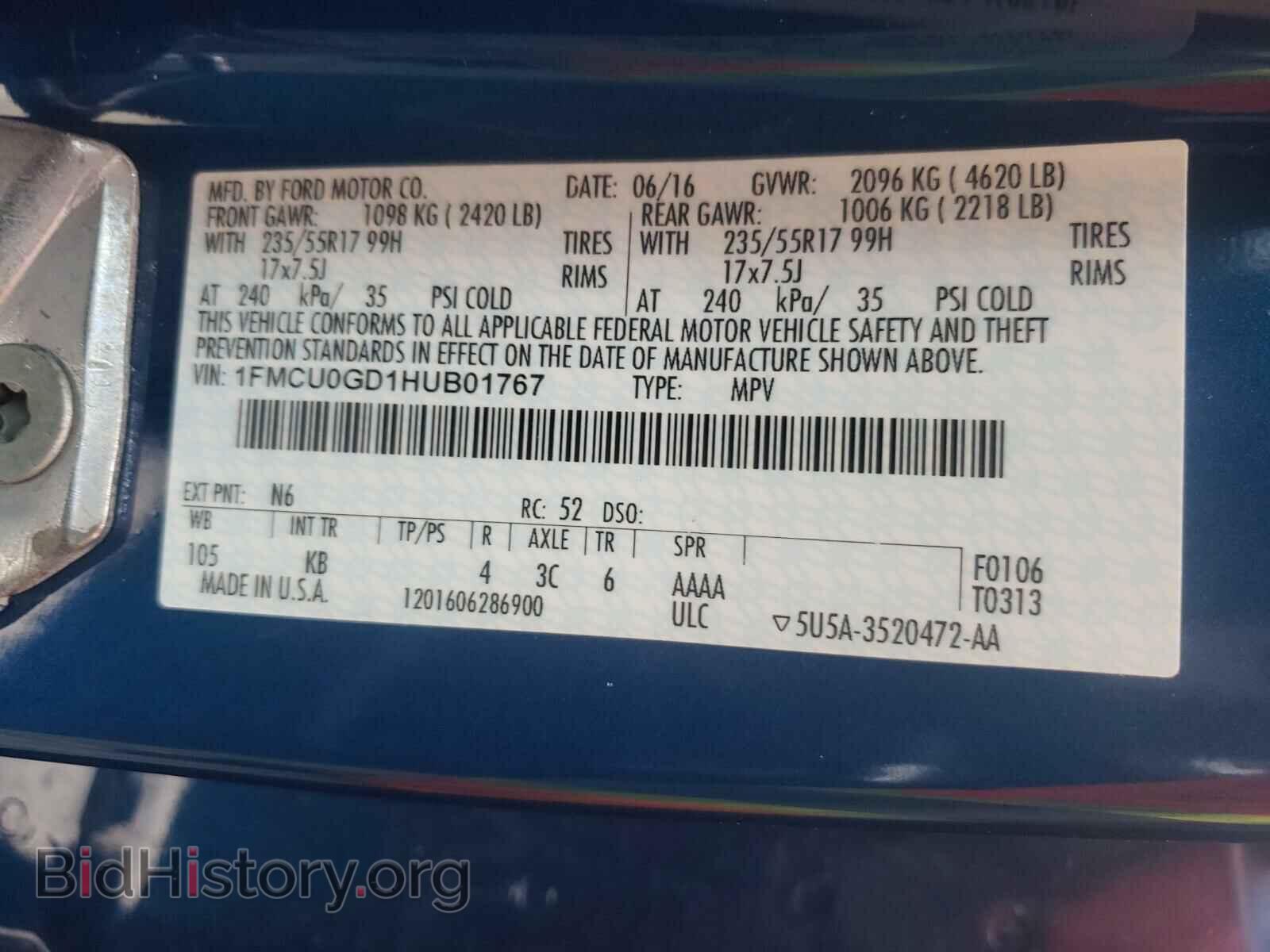 2017 FORD ESCAPE - VIN: 1FMCU0GD1HUB01767 - Фото 10