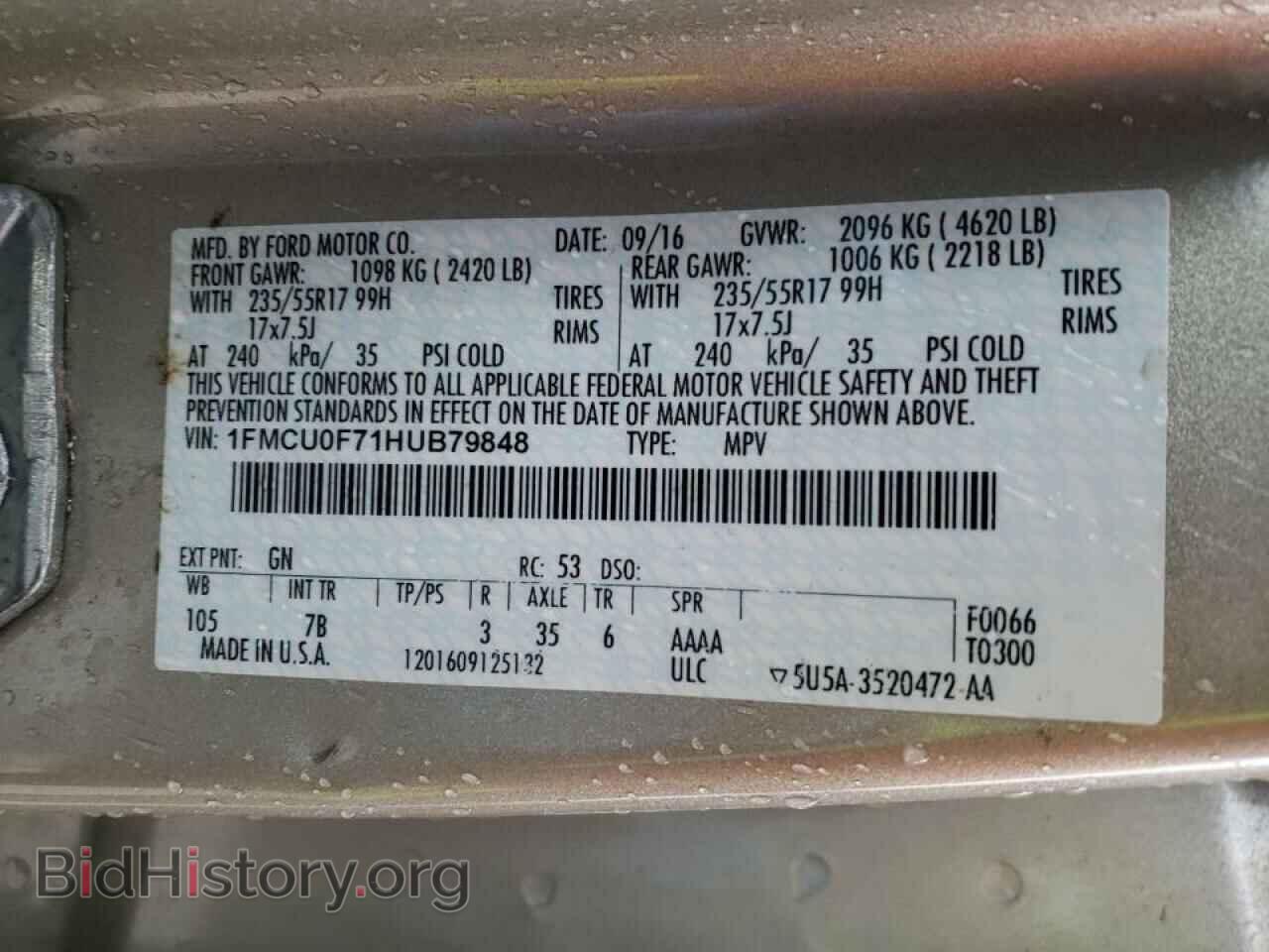 2017 FORD ESCAPE - VIN: 1FMCU0F71HUB79848 - Фото 12