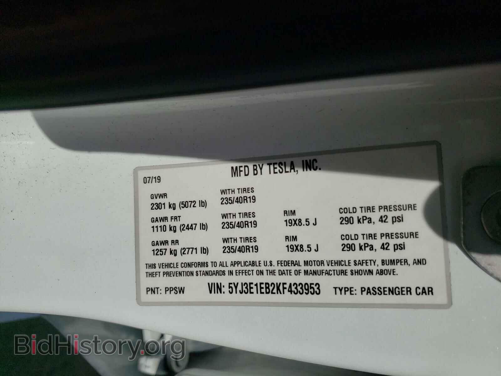 2019 TESLA MODEL 3 - VIN: 5YJ3E1EB2KF433953 - Фото 10