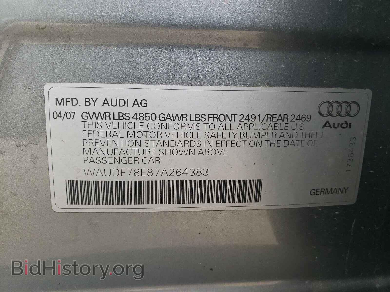 2007 AUDI A4 - VIN: WAUDF78E87A264383 - Фото 10