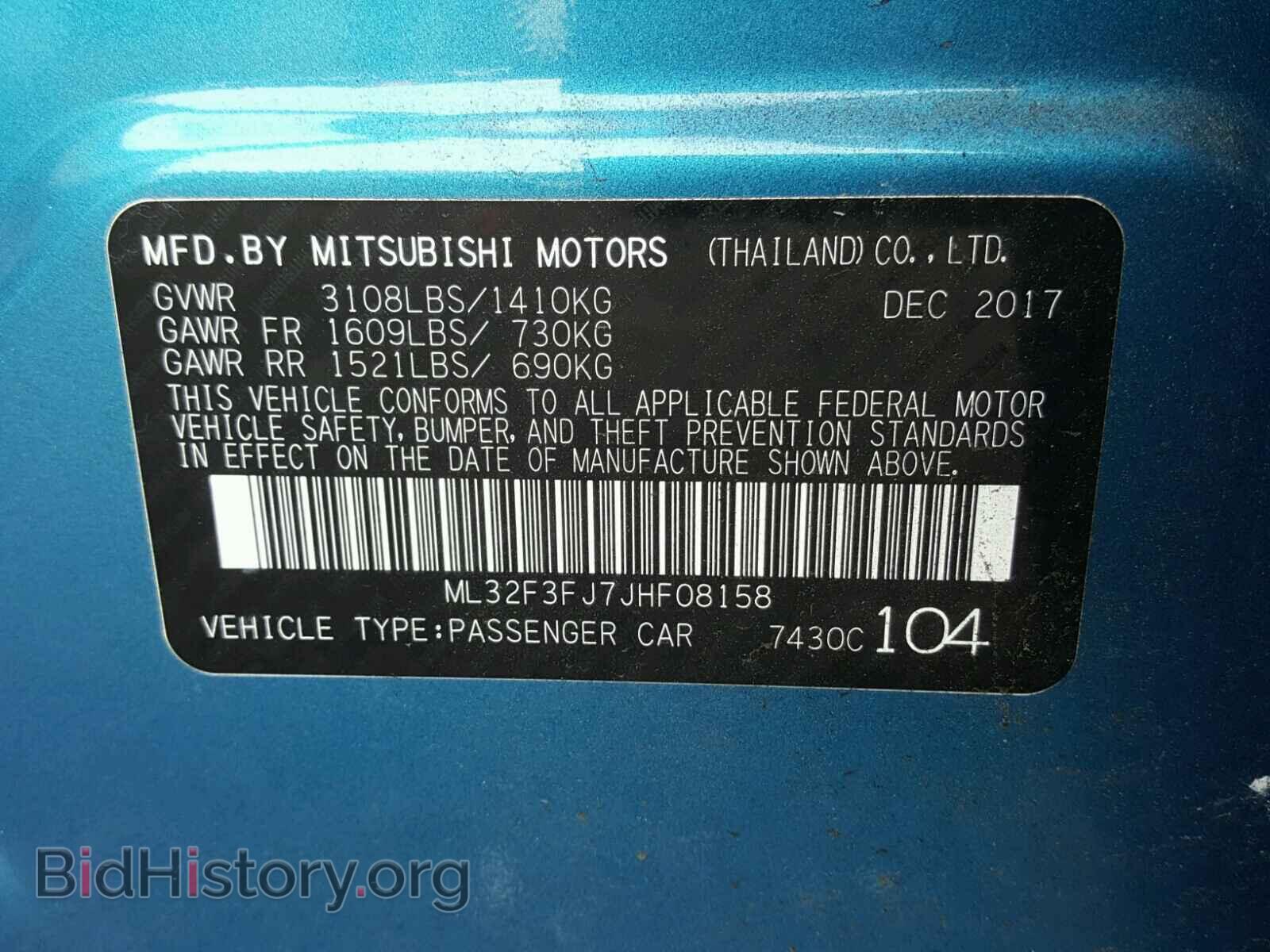 2018 MITSUBISHI MIRAGE - VIN: ML32F3FJ7JHF08158 - Фото 10