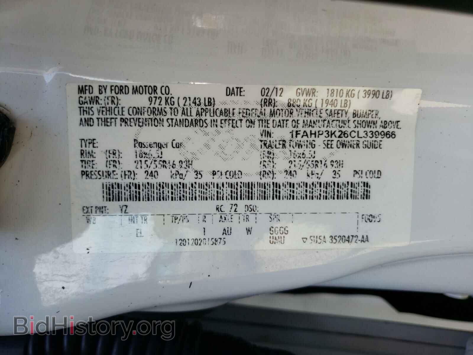 2012 FORD FOCUS - VIN: 1FAHP3K26CL339966 - Фото 10