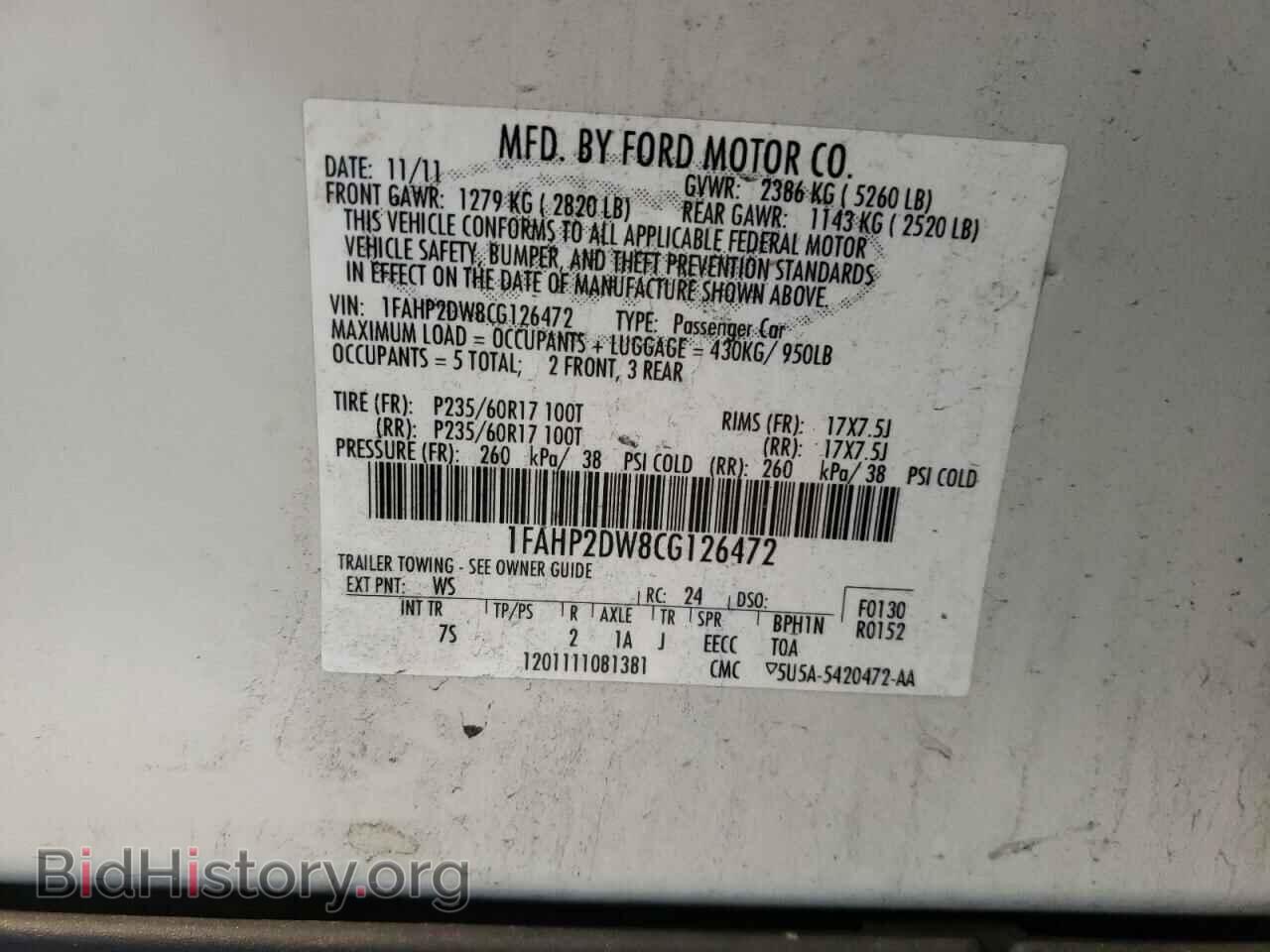 2012 FORD TAURUS - VIN: 1FAHP2DW8CG126472 - Фото 10