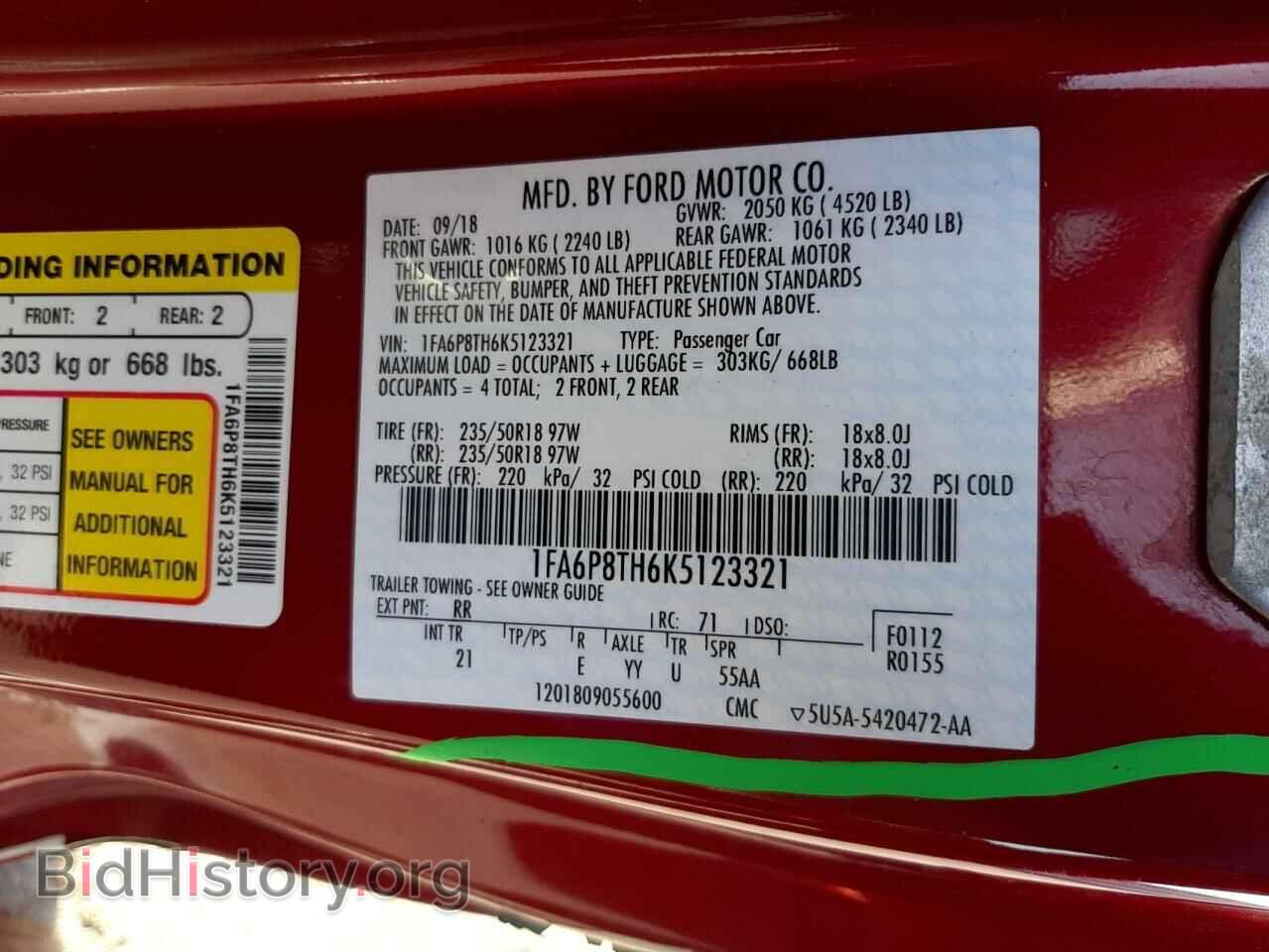 2019 FORD MUSTANG - VIN: 1FA6P8TH6K5123321 - Фото 10