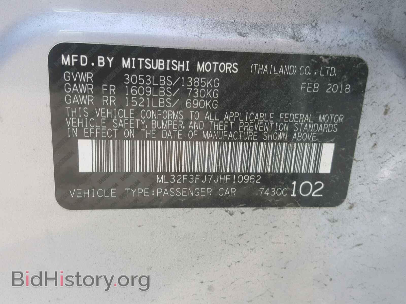 2018 MITSUBISHI MIRAGE - VIN: ML32F3FJ7JHF10962 - Фото 10