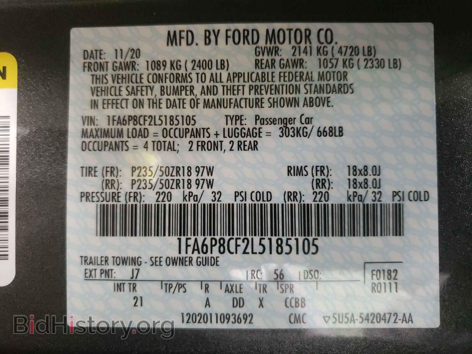 2020 FORD MUSTANG - VIN: 1FA6P8CF2L5185105 - Фото 10
