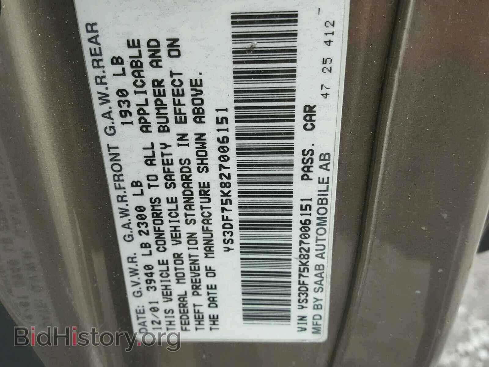 2002 SAAB 9 3 - VIN: YS3DF75K827006151 - Фото 10