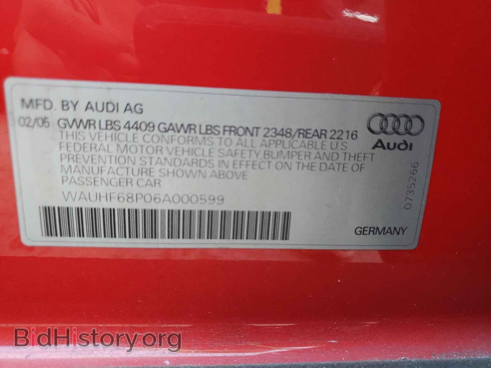 2006 AUDI A3 - VIN: WAUHF68P06A000599 - Фото 10